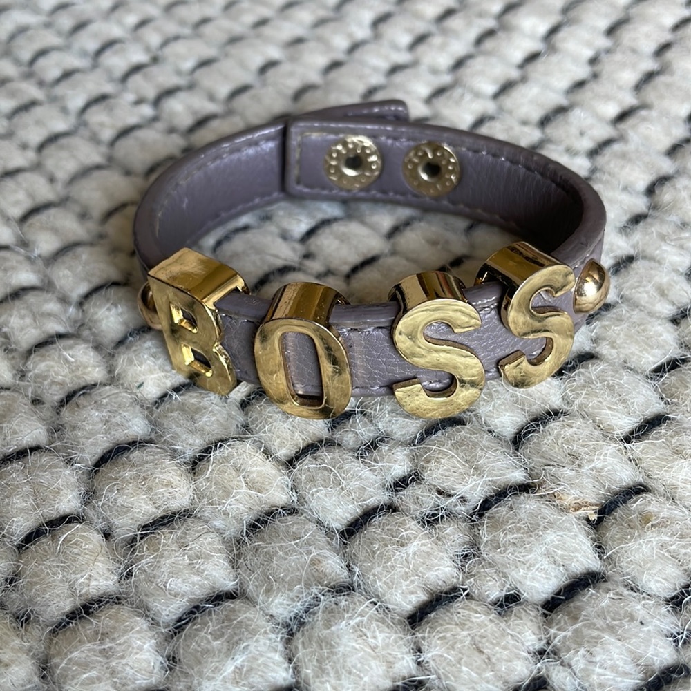 BOSS bracelet on purple leather band